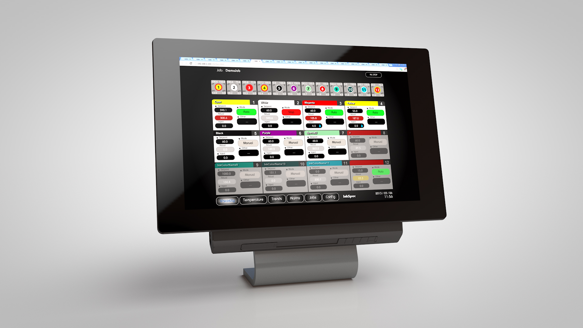 InkSpec Viscosity Control and Touch Screen Computer Display